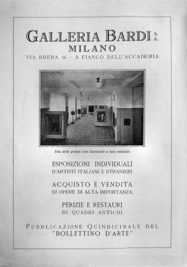 PUBBILCITà DELLA GALLERIA BARDI- IN SECONDA MOSTRA DEL NOVECENTO ITALIANO- CATALOGO- MILANO- E. GUALDONI  ALFIERI E LACROIX- 1929