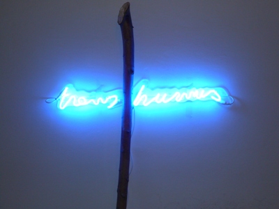 bruno mangiaterra,trans-humus,neon e legno,2010