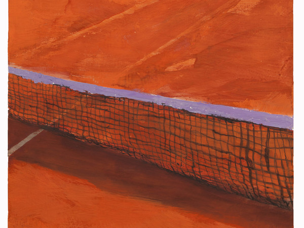 Velasco Vitali e la mostra dedicata ai campi da tennis in terra rossa. Esposizione alla Antonia Jannone Disegni di Architettura  di Milano